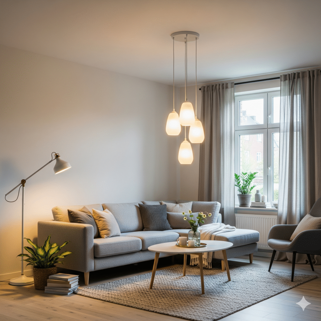 a pic of drawing room with lights 