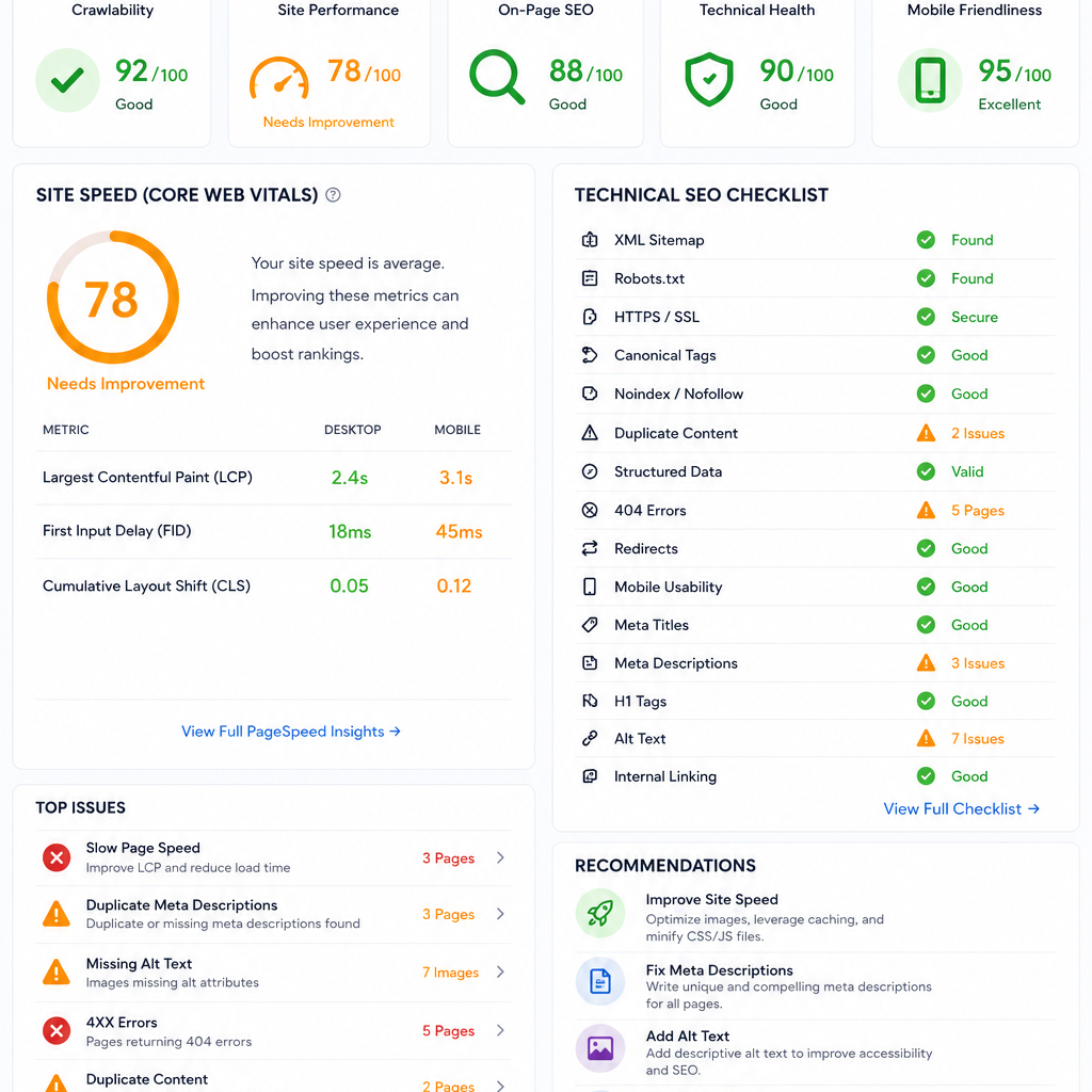 SEO company Islamabad technical audit checklist site speed and mobile usability