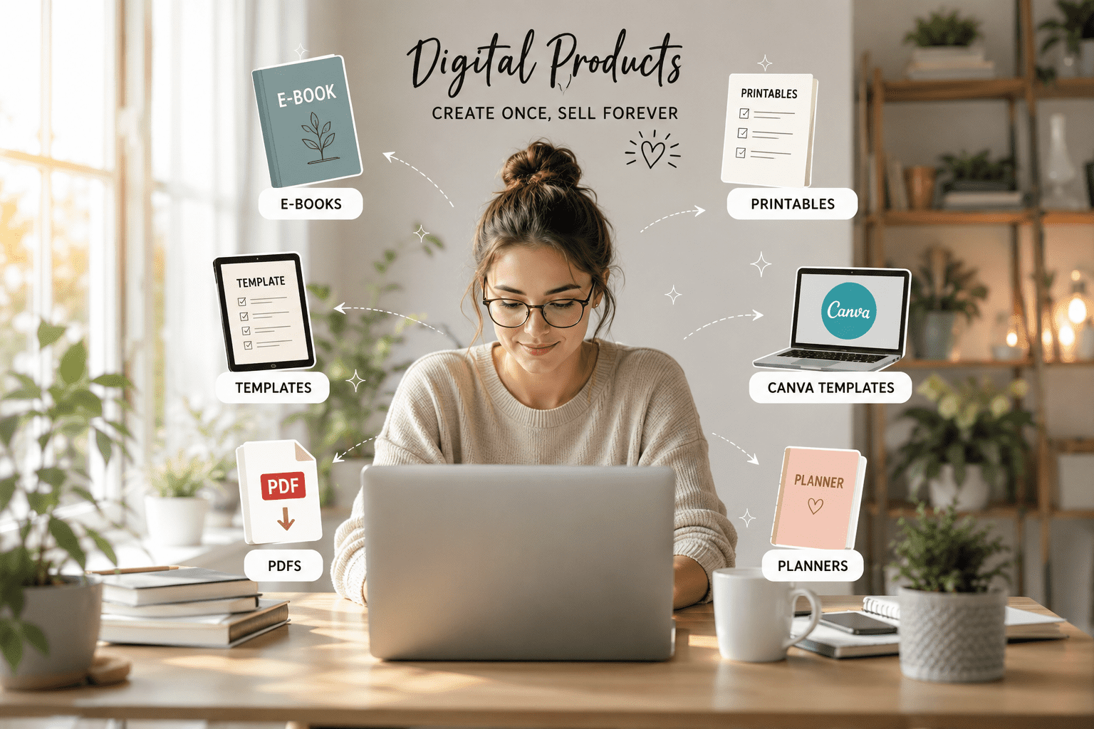 Remote worker selling digital products from home office